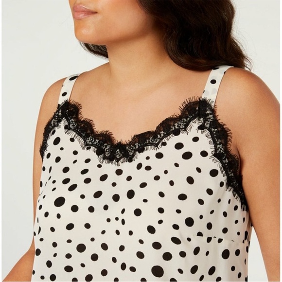 Bar III plus women’s polka dot camisole / tank eyelash lace neckline wht blk 1X - Picture 12 of 12